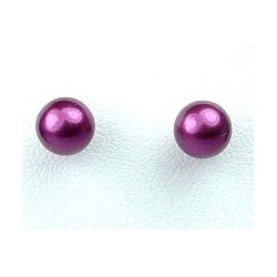 Small Fashion Jewellery, Fuchsia Costume Pearl 6mm Stud Earrings
