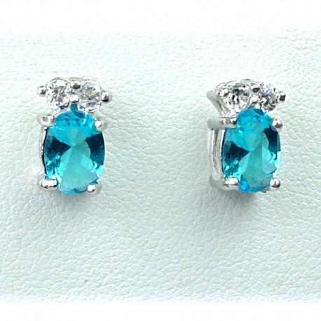 Simple Fashion Jewellery, Blue Oval Crystal CZ Dainty Costume Stud Earrings