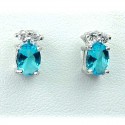 Blue Oval Crystal CZ Dainty Stud Earrings