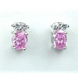 simple Fashion Jewellery, Pink Oval Crystal CZ Costume Dainty Stud Earrings