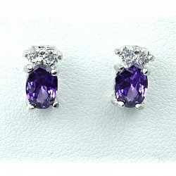 Simple Costume Jewellery, Purple Oval Crystal CZ Fashion Dainty Stud Earrings
