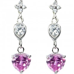 Dressy Costume Jewellery, Pink Crystal Heart CZ Drop Earrings