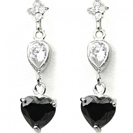 Dressy Costume Jewellery, Black Crystal Heart CZ Fashion Drop Earrings