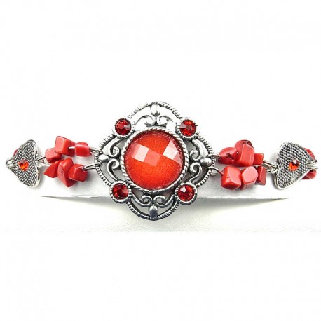 Statement Costume Jewellery, Red Round Rhinestone Natural Stone Wave Fashion Bracelet
