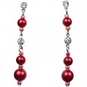 Red Pearl Clear Diamante Linear Drop Earrings
