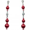 Classic Costume Jewellery, Red Pearl Clear Diamante Linear Fashion Drop Earrings