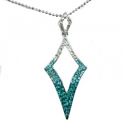 Fashion Jewellery, Costume Necklace, Blue Diamante Open Kite Lozenge Pendant & Chain