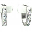 Clear AB Diamante White Enamel Silver Oval Hoop Earrings