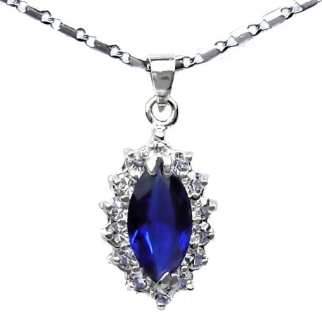 Costume Jewelry Necklaces, Fashion Teardrop Pendants, Royal Blue Marquise Rhinestone Clear Diamante Cluster Pendant Necklace