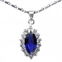 Royal Blue Marquise Cut Rhinestone Clear Diamante Teardrop Halo Cluster Pendant Chain Necklace