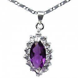 Fashion Teardrop Pendants, Costume Jewellery Necklaces, Purple Marquise Rhinestone Clear Diamante Halo Cluster Necklace Pendant