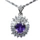 Costume Jewellery Necklace; Fashion Pendants, Woman Girl Gift UK, Purple Oval Cubic Zirconia Halo Cluster CZ Necklace Pendant
