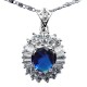 Costume Jewelry Pendants UK, Fashion Necklaces, Women Gift, Royal Blue Oval Cubic Zirconia Halo Cluster CZ Necklace Pendant