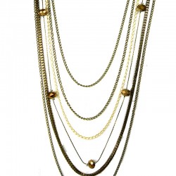 Fashion Women's Costume Jewellery Gift, Burnish Brass Multi Layer Long Chain Necklace