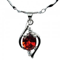 Red Cubic Zirconia CZ Swirl Whirl Pendant & Costume Jewellery Fashion Chain Necklace
