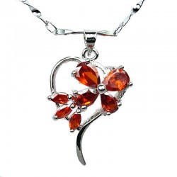 Costume Jewellery, Red Cubic Zirconia CZ Butterfly Open Heart Pendant with Fashion Chain Necklace