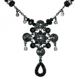 Bib Costume Jewellery, Fashion Black Diamante Twinkle Star Teardrop Chic Dressy Necklace