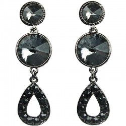 Dressy Fashion Jewellery, Smokey Grey Rhinestone Black Diamante Open Teardrop Post Costume Drop Earrings