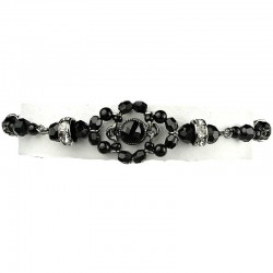 Dressy Costume Jewellery, Black Rhinestone Clear Diamante Black Bead Fashion Bracelet