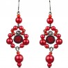 Chic Costume Jewellery, Red Rhinestone Bead Pearl Drop Fashion Earrings