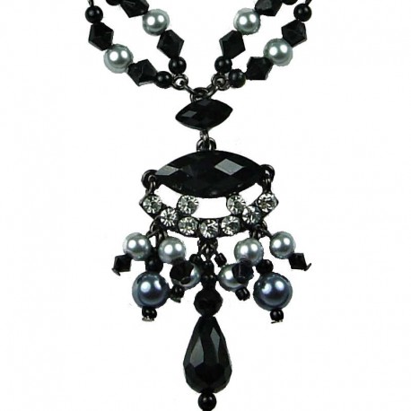 Chic Costume Jewellery, Fashion Black Teardrop Rhinestone Dancing Bead Charm Necklace