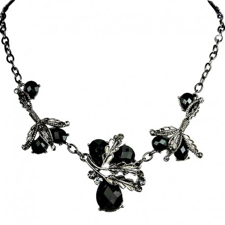 Costume Jewellery, Fashion Black Teardrop Rhinestone Dressy Floral Necklace