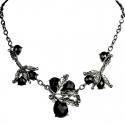 Black Teardrop Rhinestone Dressy Floral Necklace