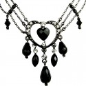 Black Open Heart Rhinestone Bead Cascade Teardrop Drop Necklace
