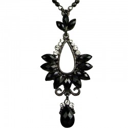 Chic Costume Jewellery for Fashion Women, Black Rhinestone Diamante Teardrop Pendant Drop Necklace