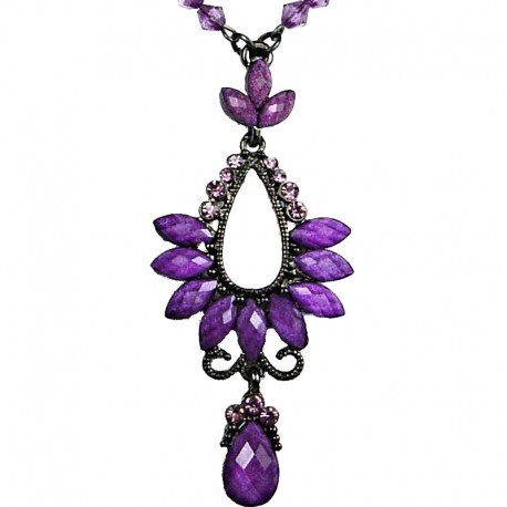 Chic Costume Jewellery for Fashion Women, Purple Rhinestone Diamante Teardrop Pendant Drop Necklace