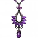 Purple Rhinestone Diamante Teardrop Pendant Drop Necklace