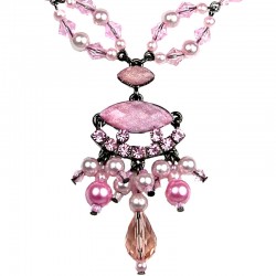 Women Costume Jewellery, Fashion Pink Teardrop Rhinestone Dancing Bead Charm Necklace