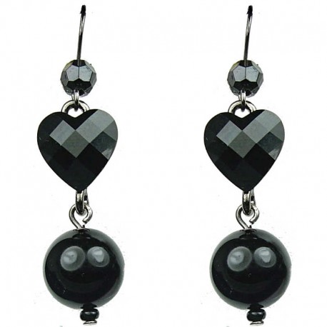 Chic Fashion Jewellery, Black Heart Rhinestone Fashion Pearl Drop Earrings
