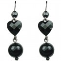 Black Heart Rhinestone Pearl Drop Earrings