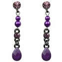 Purple Teardrop Rhinestone Pearl Linear Drop Earrings