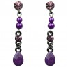 Chic Fashion Jewellery, Purple Teardrop Rhinestone Costume Pearl Linear Drop Earrings