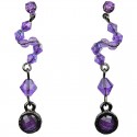 Purple Round Rhinestone Bead Drop Earrings