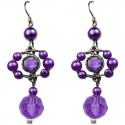 Purple Rhinestone Bead Pearl Drop Earrings