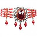 Red Oval Rhinestone Waterfall Pearl Bead Fashion Bracelet