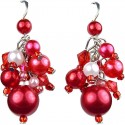 Red Illusion Pearl Cluster Dangle Earrings