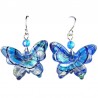 women Costume Bead Jewellery, Girls Gift, Fashion Blue Dichroic Fused Glass Butterfly Drop Earrings