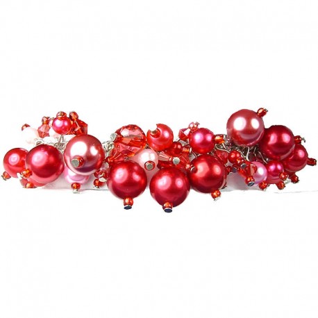 Fashion Statement Costume Jewellery, Red Illusion Pearl Charm Cluster Dangle Bracelet