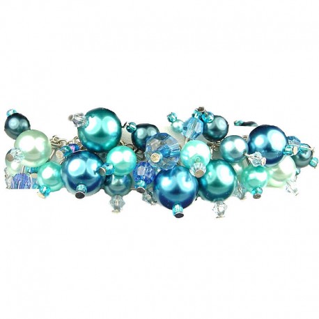 Fashion Statement Costume Jewellery, Blue Illusion Pearl Charm Cluster Dangle Bracelet