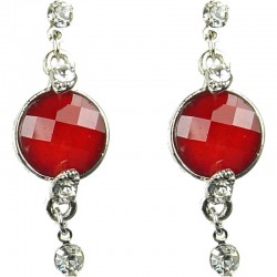 Women's Fshion Jewellery, Red Rhinestone Circle Drop Costume Earrings