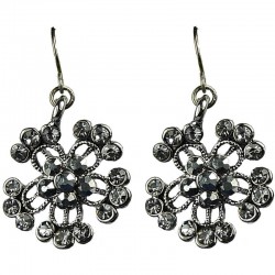 Women's Costume Jewellery, Bib Fashion Grey Diamante Antique Flower Drop Earrings
