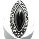 Bold Big Statement Costume Jewellery, Black Large Onyx Teardrop Cabochon Marcasite Fashion Cocktail Ring