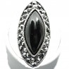 Bold Big Statement Costume Jewellery, Black Large Onyx Teardrop Cabochon Marcasite Fashion Cocktail Ring