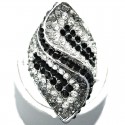 Black Grey Clear Diamante Twist Wave Chunky Statement Ring