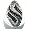 Large Big Bold Costume Jewellery, Black Grey Clear Diamante Twist Wave Chunky Fashion Statement Ring