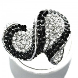 Fashion Large Bold Costume Jewellery Black Clear Diamante Pave Twist Crescent Chunky Statement Ring